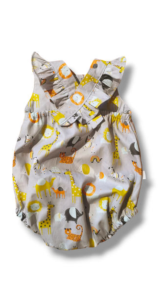 "Rosean" Romper - Animals on Grey ORGANIC COTTON