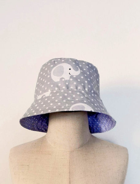 Zain Hat - Grey Polka Elephants