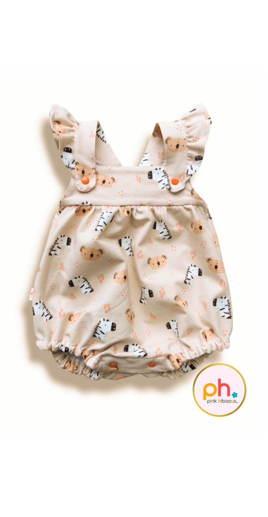 "Rosean" Romper - Zebras and Koalas on cream FRENCH TERRY